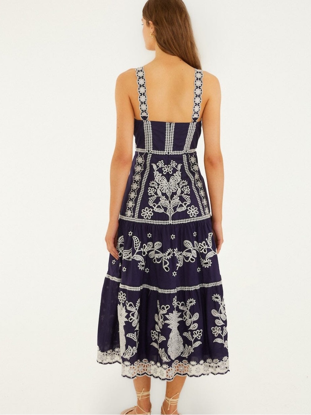 Farm Rio Blue Richelieu Embroidered Midi Dress - Picture 7 of 8